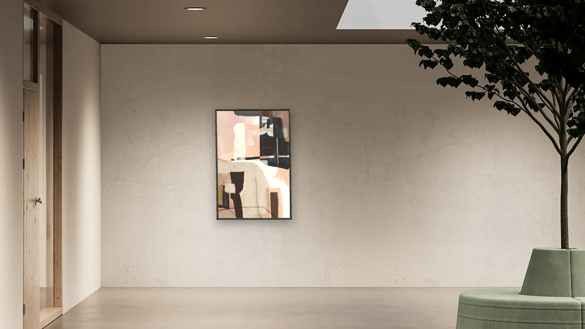 Automate by Dan Hobday, shown at 28 × 42 in (71.1 × 106.7 cm) on canvas in Ramino Satin Black, office