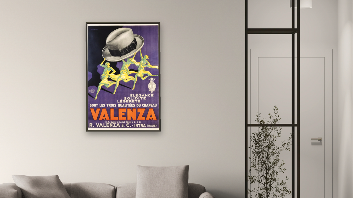 Valenza Poster, shown at 28 × 42 in (71.1 × 106.7 cm) on canvas in Ramino Satin Black, living