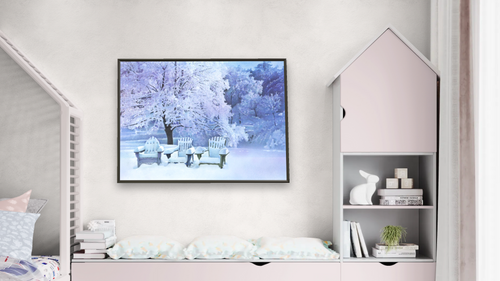 Adirondack Chairs by Kirsten Söderlind, shown at 30 × 40 in (76.2 × 101.6 cm) on canvas in Ramino Satin Black, bedroom [arteriel-render:v6:room_a:30x40@41,43]