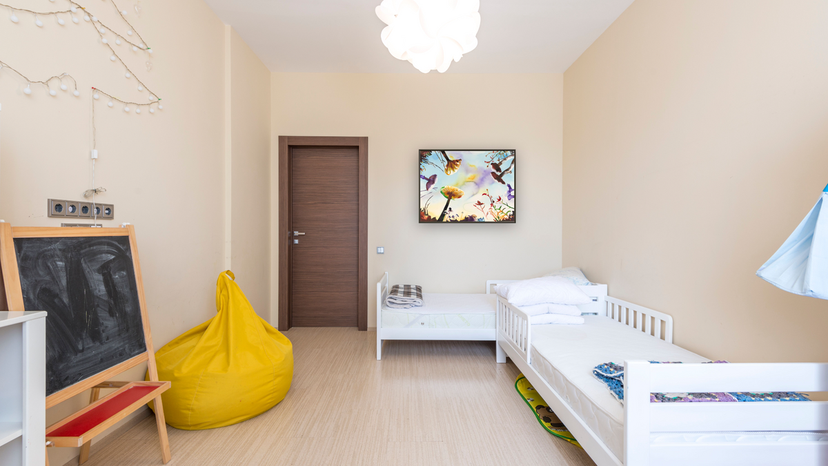 Mushrooms by Alexis Rockman, shown at 30 × 40 in (76.2 × 101.6 cm) on canvas in Ramino Satin Black, kids' room