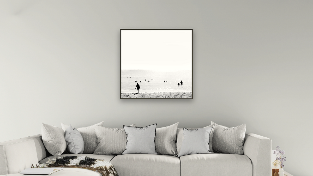 Grande by Dan Hobday, shown at 32 × 32 in (81.3 × 81.3 cm) on canvas in Ramino Satin Black, living