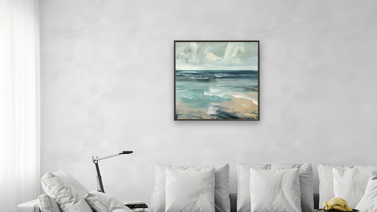 St Ives by Dan Hobday, shown at 32 × 32 in (81.3 × 81.3 cm) on canvas in Ramino Satin Black, living