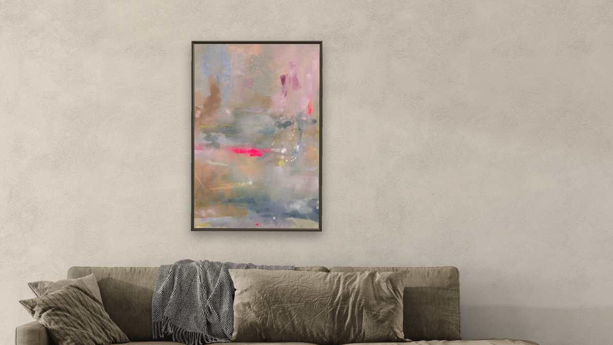 If You Saw You, The Way I See You, shown at 28 × 42 in (71.1 × 106.7 cm) on canvas in Ramino Satin Black, living