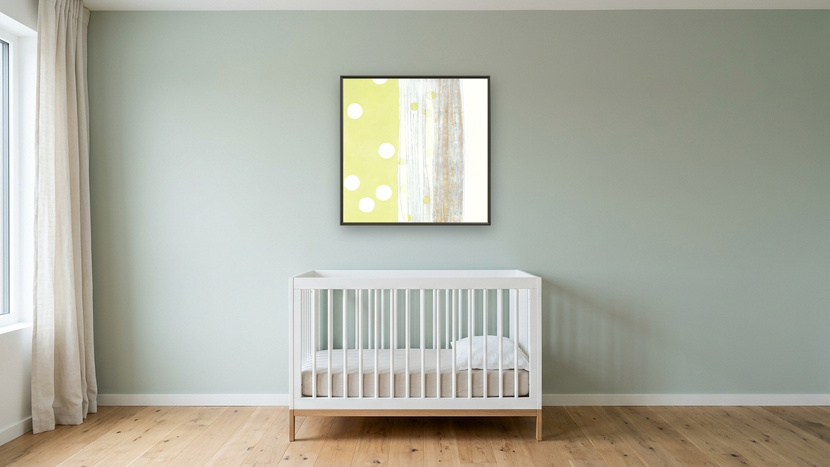 Halfway 3, shown at 32 × 32 in (81.3 × 81.3 cm) on canvas in Ramino Satin Black, nursery