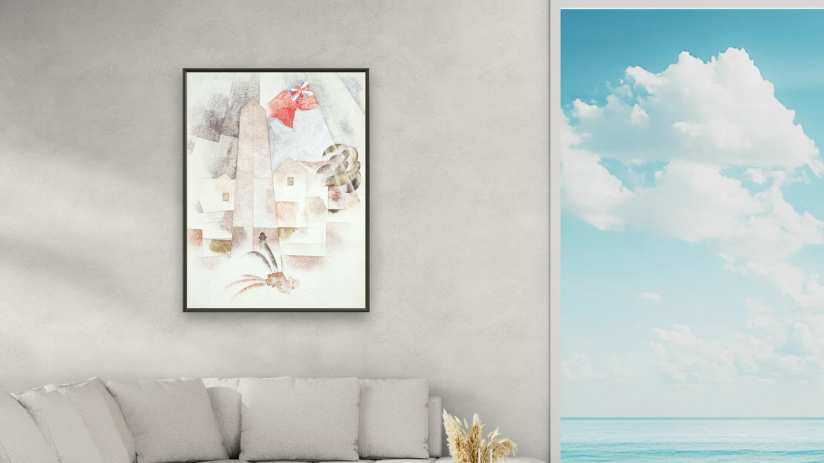 Monument, Bermuda by Charles Demuth, shown at 30 × 40 in (76.2 × 101.6 cm) on canvas in Ramino Satin Black, living