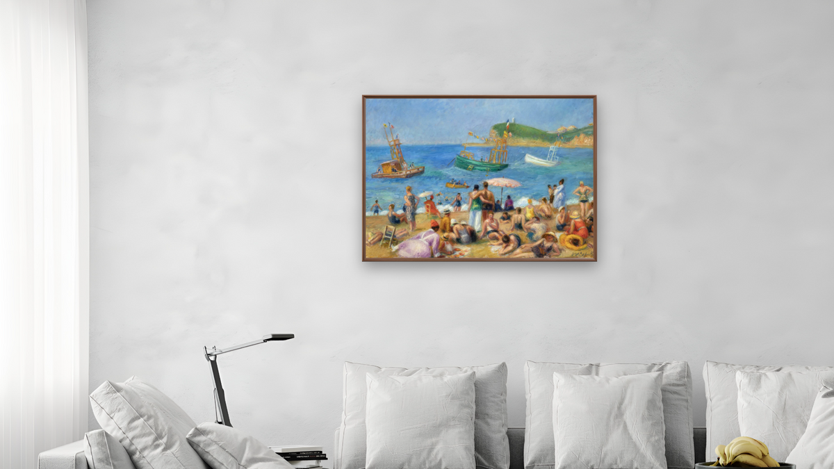 Beach, St. Jean de Luz by William Glackens, shown at 30 × 40 in (76.2 × 101.6 cm) on canvas in Arber Warm Walnut, living