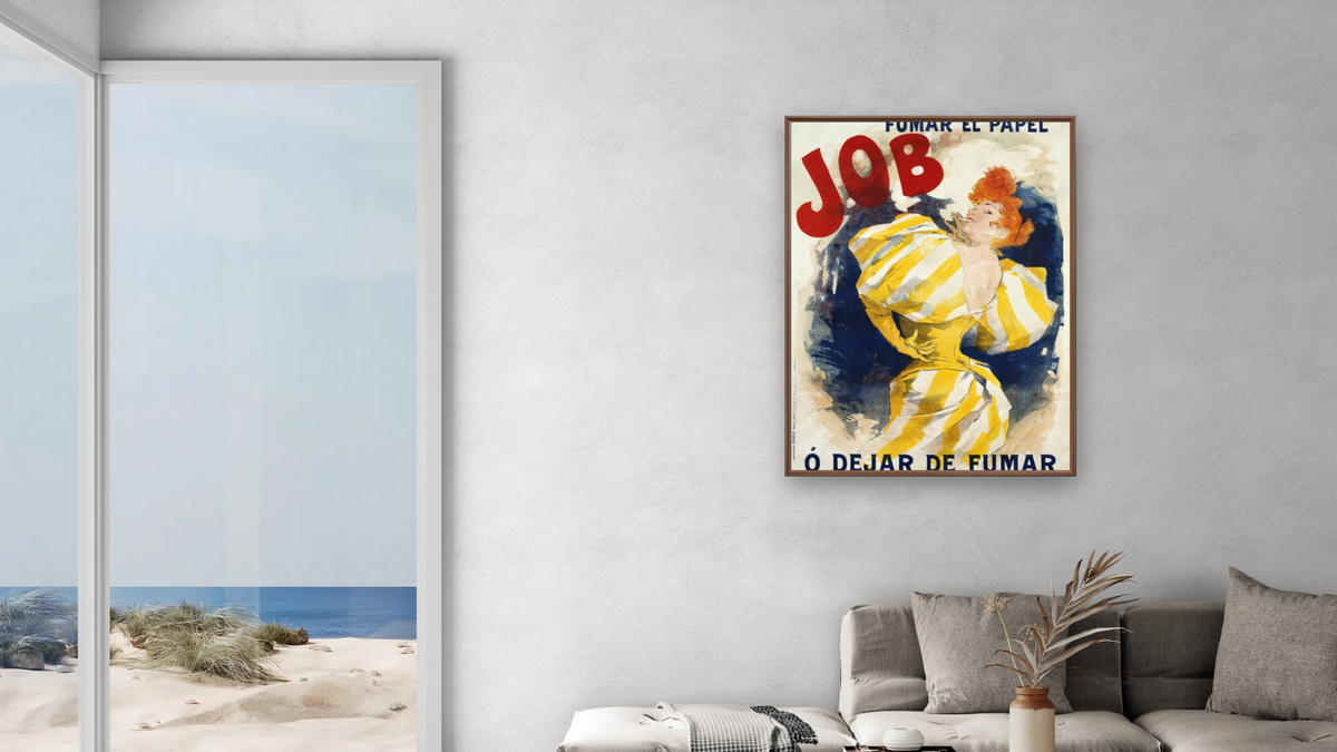 O' Dejar de Fumar Cigar Advertisement Poster by Jules Chéret, shown at 30 × 40 in (76.2 × 101.6 cm) on canvas in Arber Warm Walnut, living
