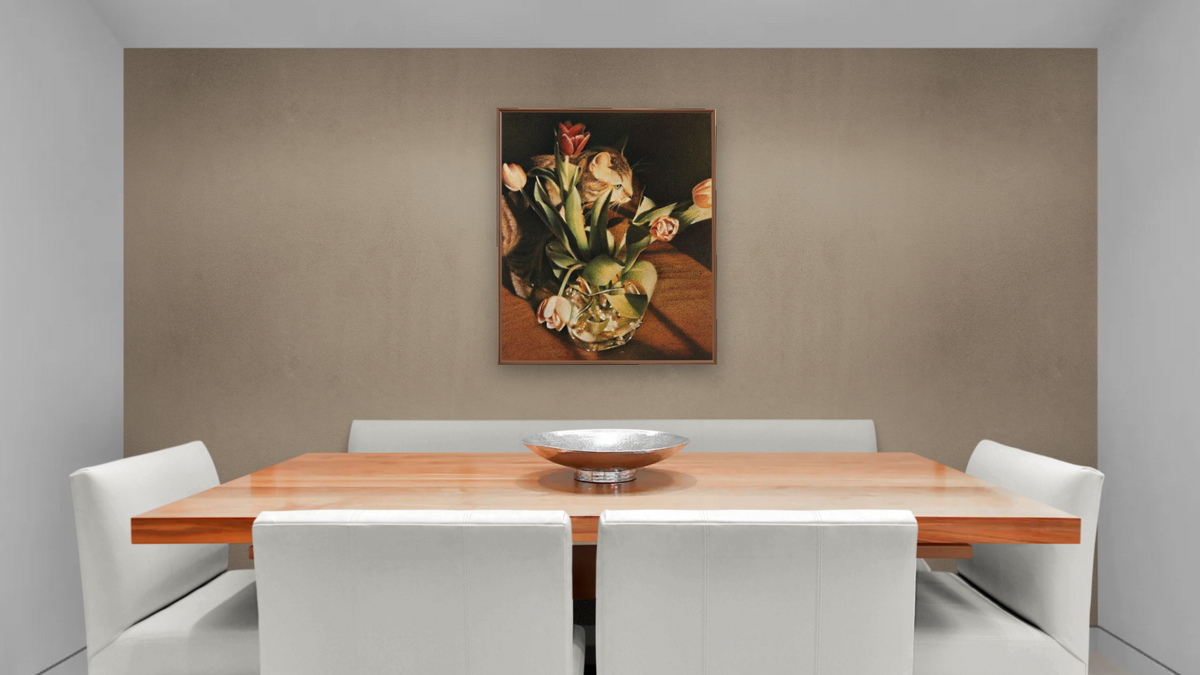 Emmy by Kirsten Söderlind, shown at 32 × 40 in (81.3 × 101.6 cm) on canvas in Arber Warm Walnut, dining