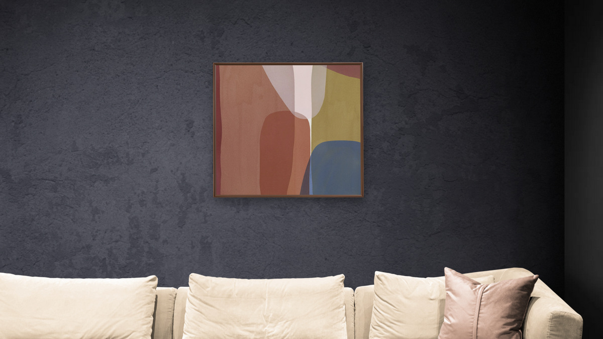 Slice of Summer 11 by Jenny Phillips, shown at 32 × 32 in (81.3 × 81.3 cm) on canvas in Arber Warm Walnut, living