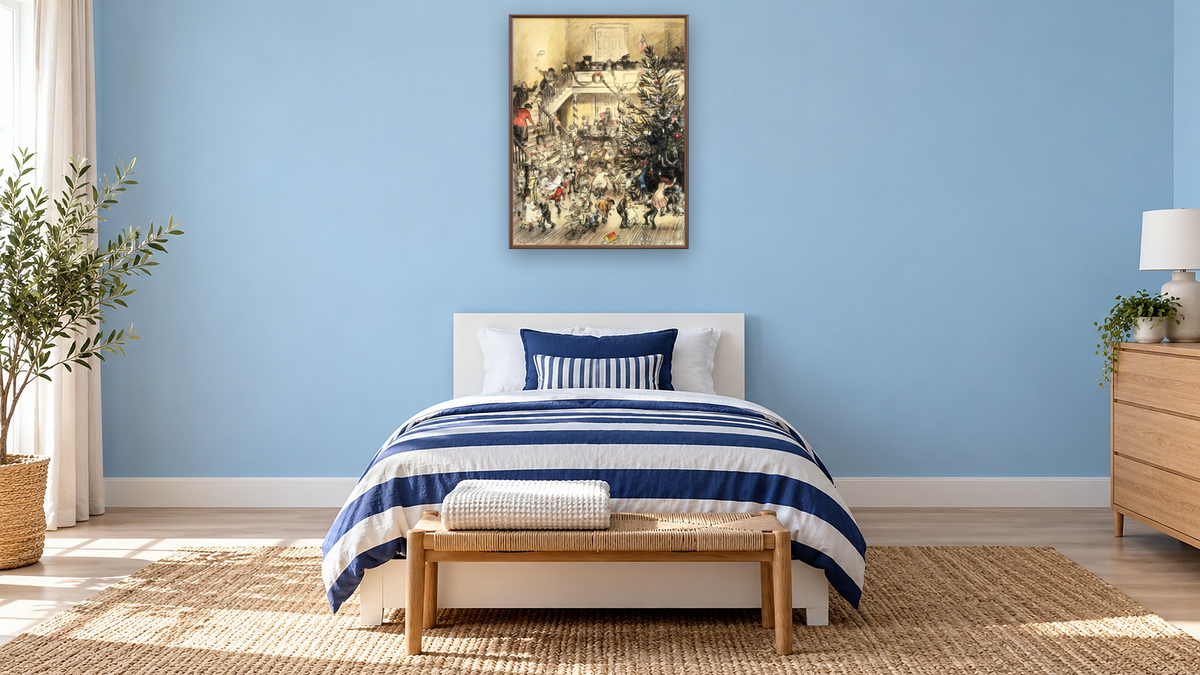 Yuletide Revel by William James Glackens, shown at 30 × 40 in (76.2 × 101.6 cm) on canvas in Arber Warm Walnut, kids' room