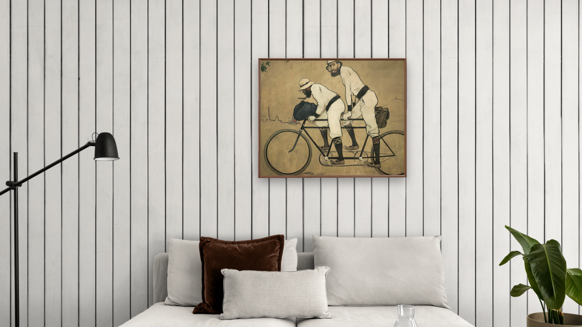 Ramón Casas i Pere Romeu en un tandem. Barcelona by Ramón Casas, shown at 32 × 40 in (81.3 × 101.6 cm) on canvas in Arber Warm Walnut, living