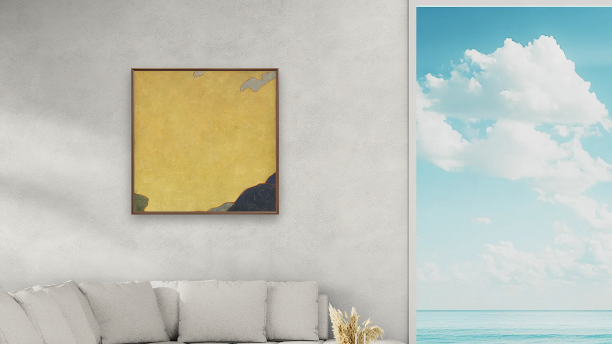 Evening by Augustus Vincent Tack, shown at 32 × 32 in (81.3 × 81.3 cm) on canvas in Arber Warm Walnut, living
