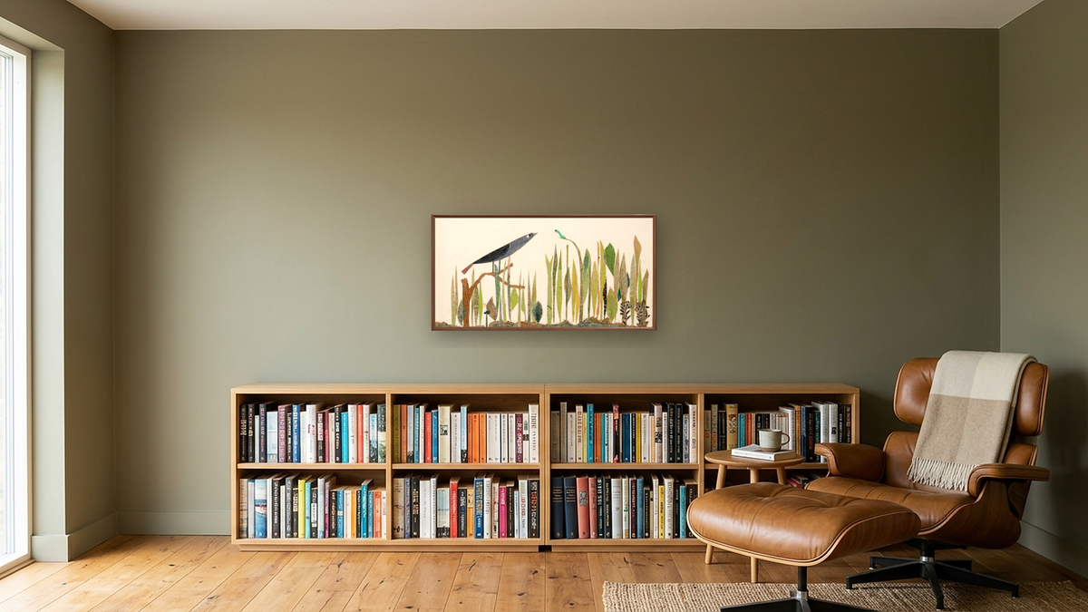 Inch by Inch by Leo Lionni, shown at 20 × 40 in (50.8 × 101.6 cm) on canvas in Arber Warm Walnut, library