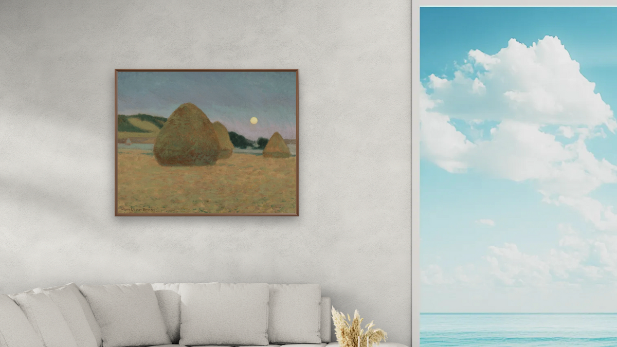 Studies of an Autumn Day by John Leslie Breck, shown at 32 × 40 in (81.3 × 101.6 cm) on canvas in Arber Warm Walnut, living