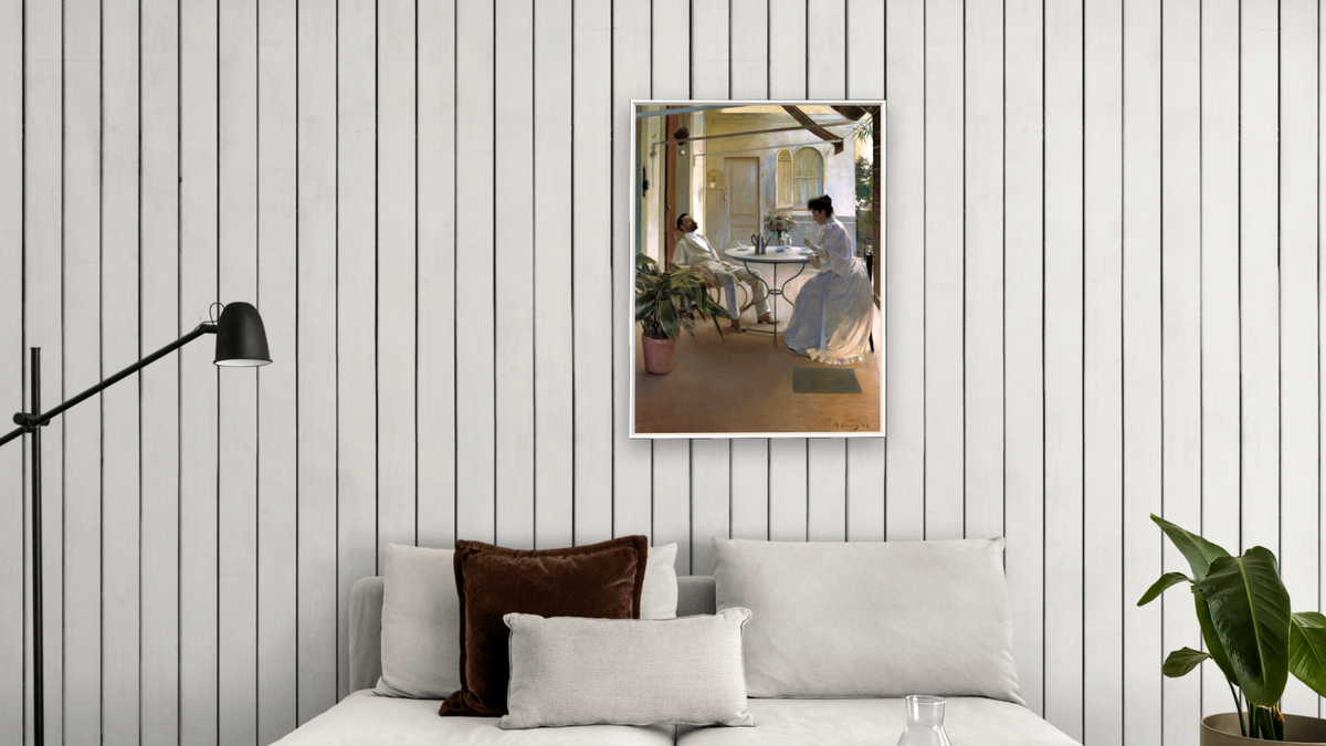 Interior a l'aire lliure by Ramón Casas, shown at 30 × 40 in (76.2 × 101.6 cm) on canvas in Arber Warm Walnut, living