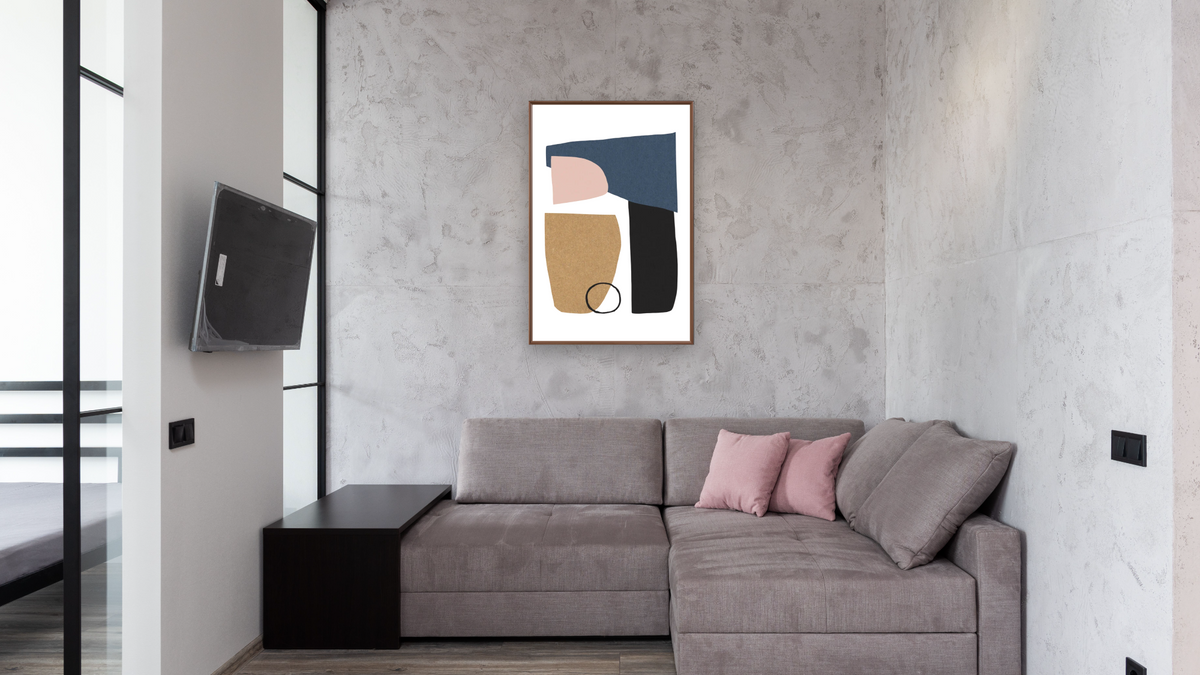 Bergen by Dan Hobday, shown at 28 × 42 in (71.1 × 106.7 cm) on canvas in Arber Warm Walnut, media room