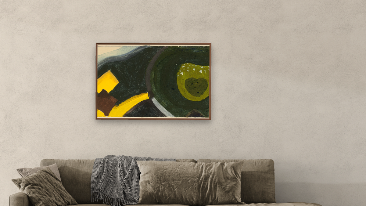 Untitled (#1 in a Portfolio of 24 sketches) by Arthur Dove, shown at 28 × 42 in (71.1 × 106.7 cm) on canvas in Arber Warm Walnut, living