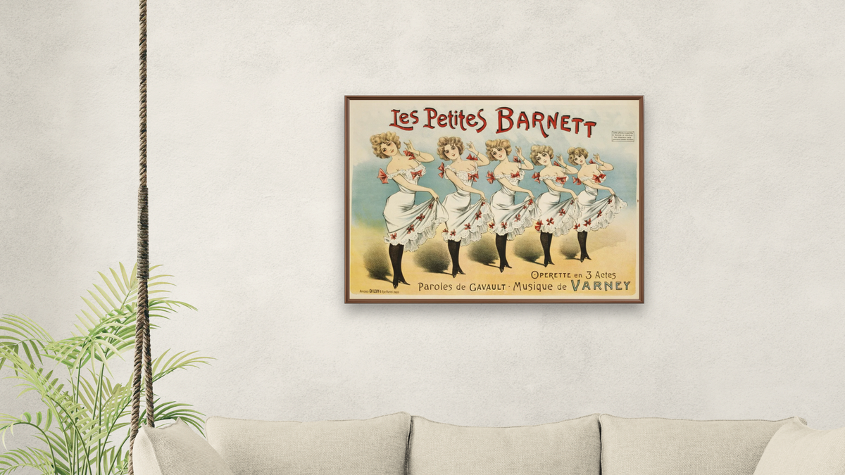 Les Petites Barnett Poster by Unknown, shown at 30 × 40 in (76.2 × 101.6 cm) on canvas in Arber Warm Walnut, living