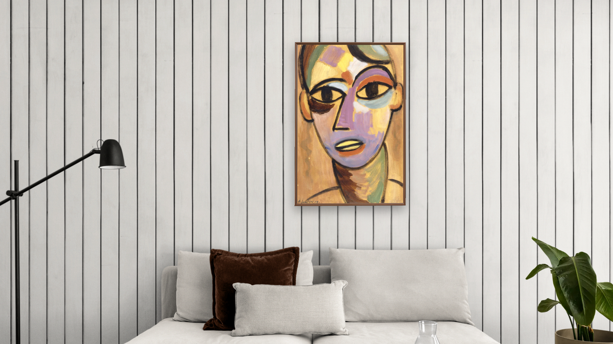 Mysticher Kopf: Jungling I by Alexei Jawlensky, shown at 28 × 42 in (71.1 × 106.7 cm) on canvas in Arber Warm Walnut, living