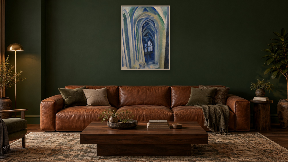 Saint-Séverin by Robert Delaunay, shown at 30 × 40 in (76.2 × 101.6 cm) on canvas in Ramino Opaque White, den