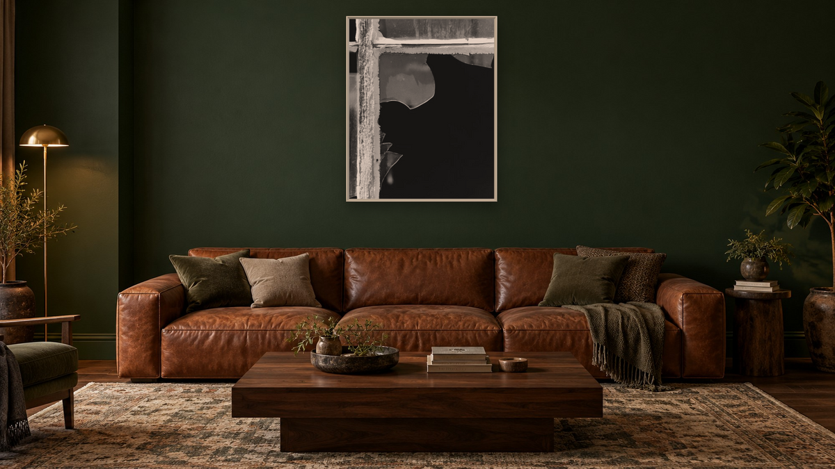 Broken Window Study #1 by Gordon Osmundson, shown at 32 × 40 in (81.3 × 101.6 cm) on canvas in Ramino Opaque White, den