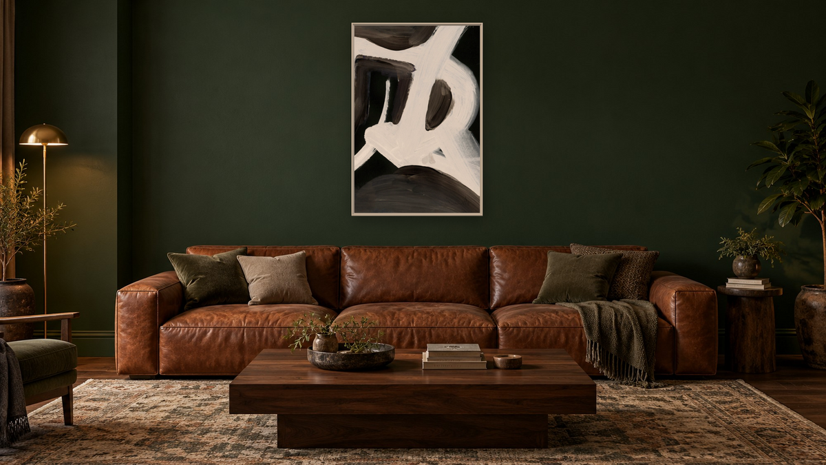 Bones 2 by Dan Hobday, shown at 28 × 42 in (71.1 × 106.7 cm) on canvas in Ramino Opaque White, den