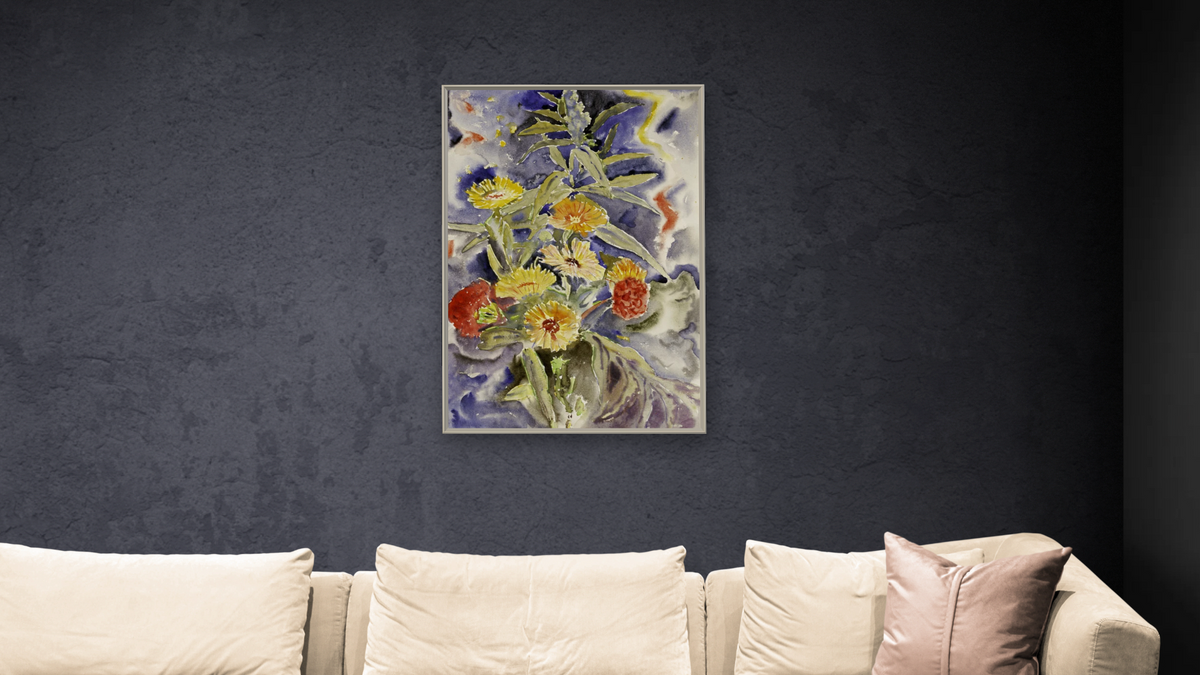 Spray of Flowers by Charles Demuth, shown at 28 × 42 in (71.1 × 106.7 cm) on canvas in Ramino Opaque White, living
