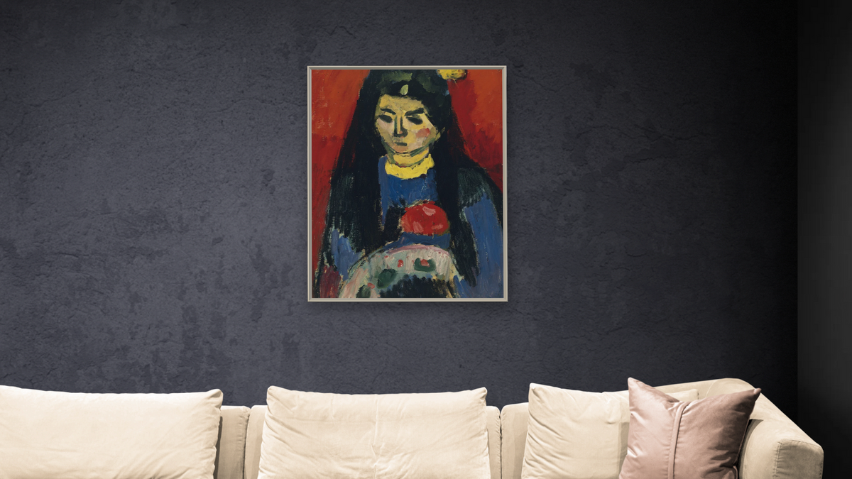 Red Blossom by Alexei Jawlensky, shown at 30 × 40 in (76.2 × 101.6 cm) on canvas in Ramino Opaque White, living