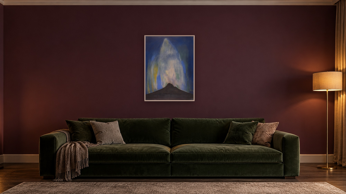 Pyrotechnic Fires by Joseph Stella, shown at 30 × 40 in (76.2 × 101.6 cm) on canvas in Ramino Opaque White, den