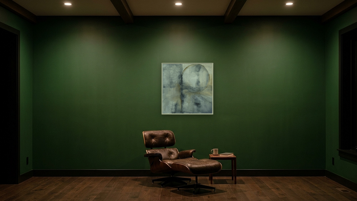 No. 273 by Michelle Oppenheimer, shown at 32 × 32 in (81.3 × 81.3 cm) on canvas in Ramino Opaque White, den
