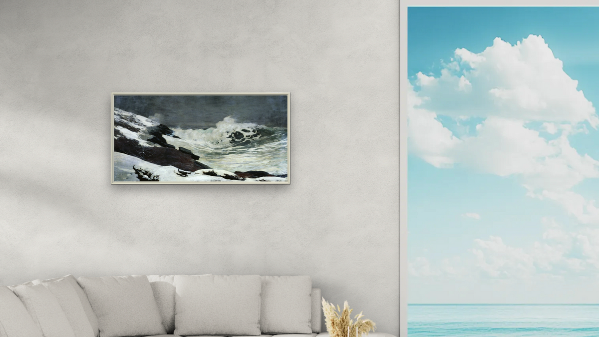 Winter Coast by Winslow Homer, shown at 20 × 40 in (50.8 × 101.6 cm) on canvas in Ramino Opaque White, living