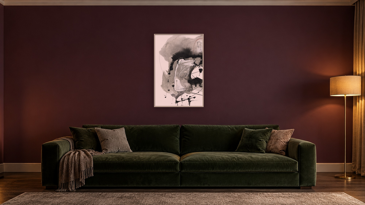 Crush 1 by Dan Hobday, shown at 28 × 42 in (71.1 × 106.7 cm) on canvas in Ramino Opaque White, den