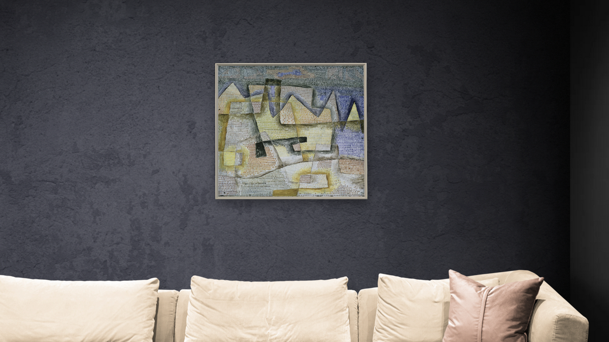 Rocky Coast, shown at 32 × 32 in (81.3 × 81.3 cm) on canvas in Ramino Opaque White, living
