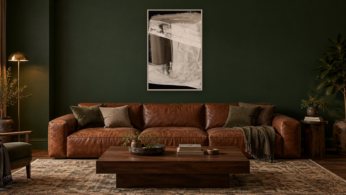 After1 by Dan Hobday, shown at 28 × 42 in (71.1 × 106.7 cm) on canvas in Ramino Opaque White, den