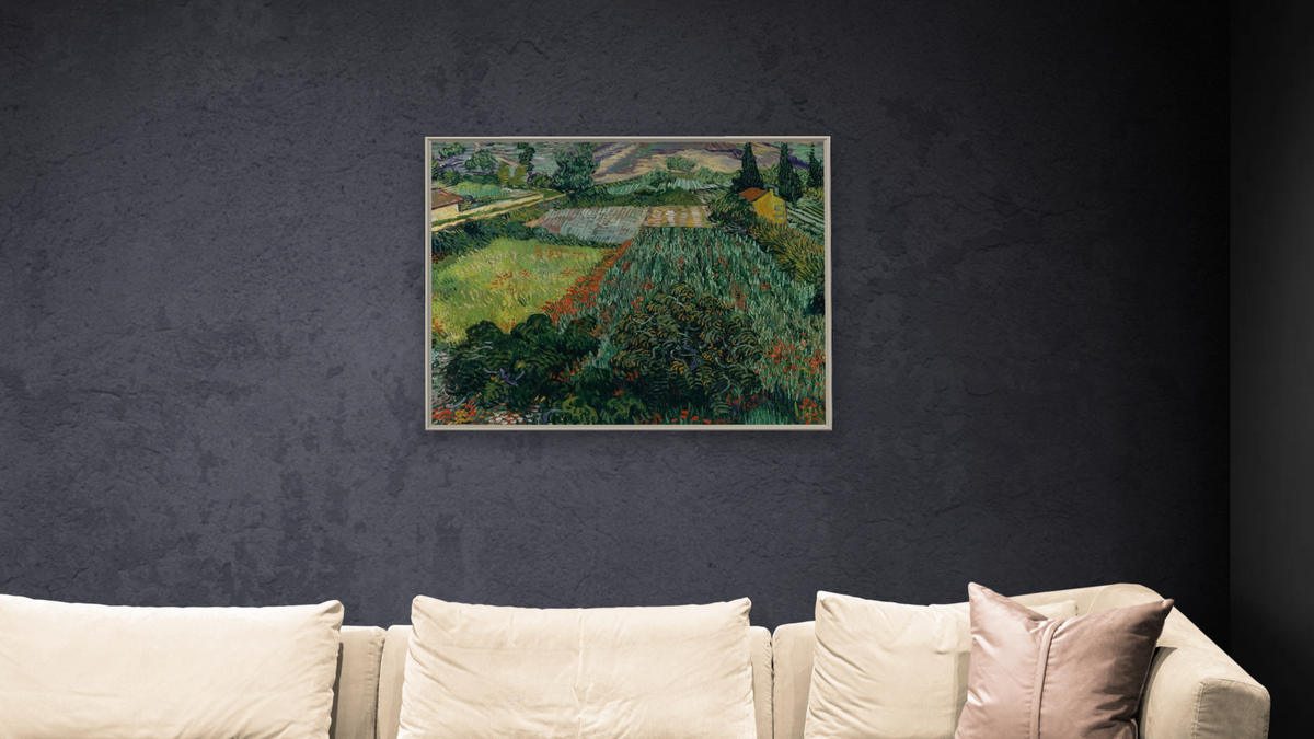 Field with Poppies by Vincent van Gogh, shown at 32 × 40 in (81.3 × 101.6 cm) on canvas in Ramino Opaque White, living