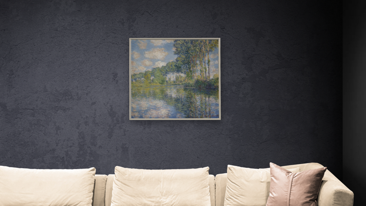 Poplars on the Epte by Claude Monet, shown at 32 × 32 in (81.3 × 81.3 cm) on canvas in Ramino Opaque White, living