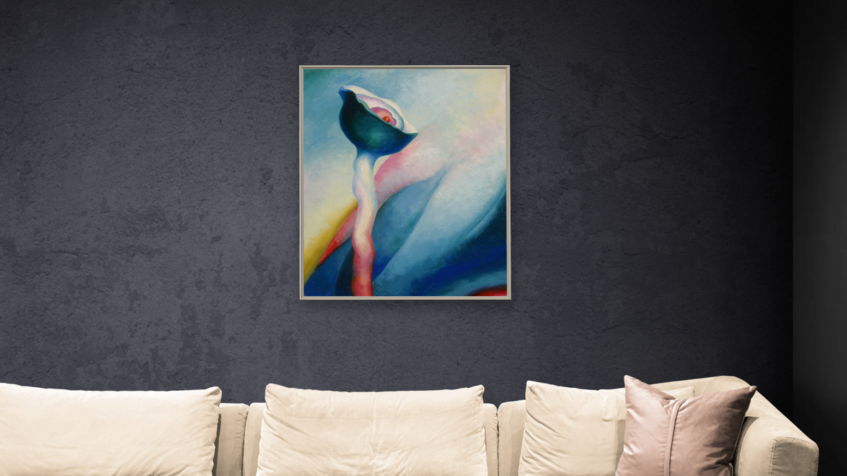 Series I—No. 2 by Georgia O'Keeffe, shown at 32 × 40 in (81.3 × 101.6 cm) on canvas in Ramino Opaque White, living