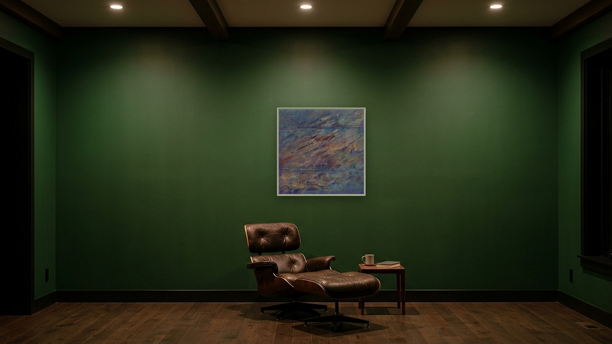 Kaleetan I by Kirsten Söderlind, shown at 32 × 32 in (81.3 × 81.3 cm) on canvas in Ramino Opaque White, den