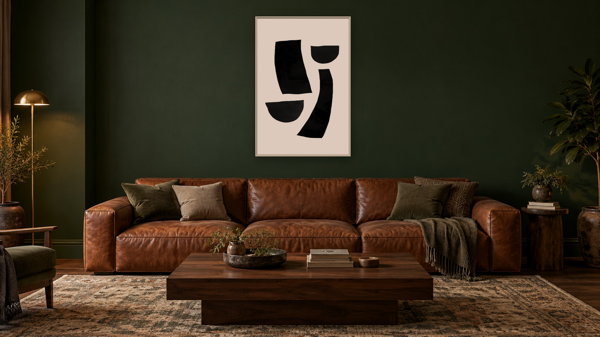 Minimal Pieces 2 by Dan Hobday, shown at 28 × 42 in (71.1 × 106.7 cm) on canvas in Ramino Opaque White, den