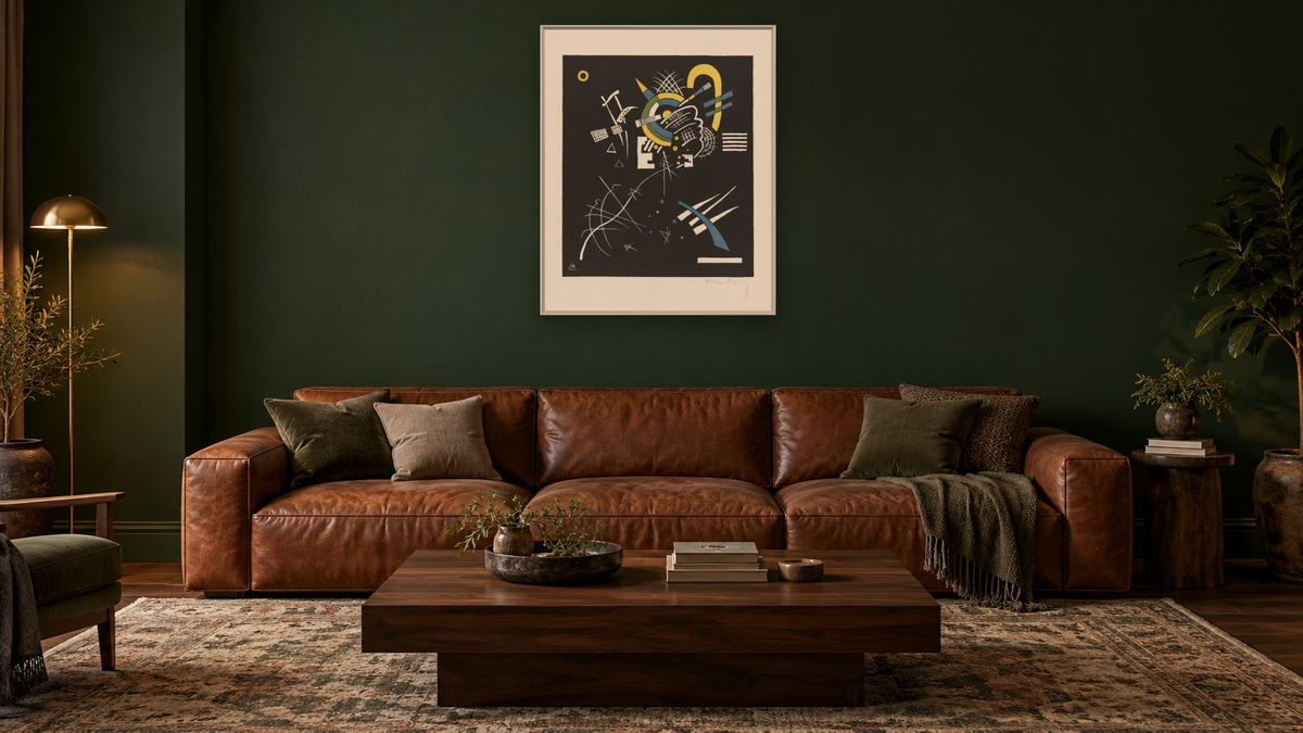 Kleine Welten, VII (Small Worlds, VII) by Wassily Kandinsky, shown at 32 × 40 in (81.3 × 101.6 cm) on canvas in Ramino Opaque White, den