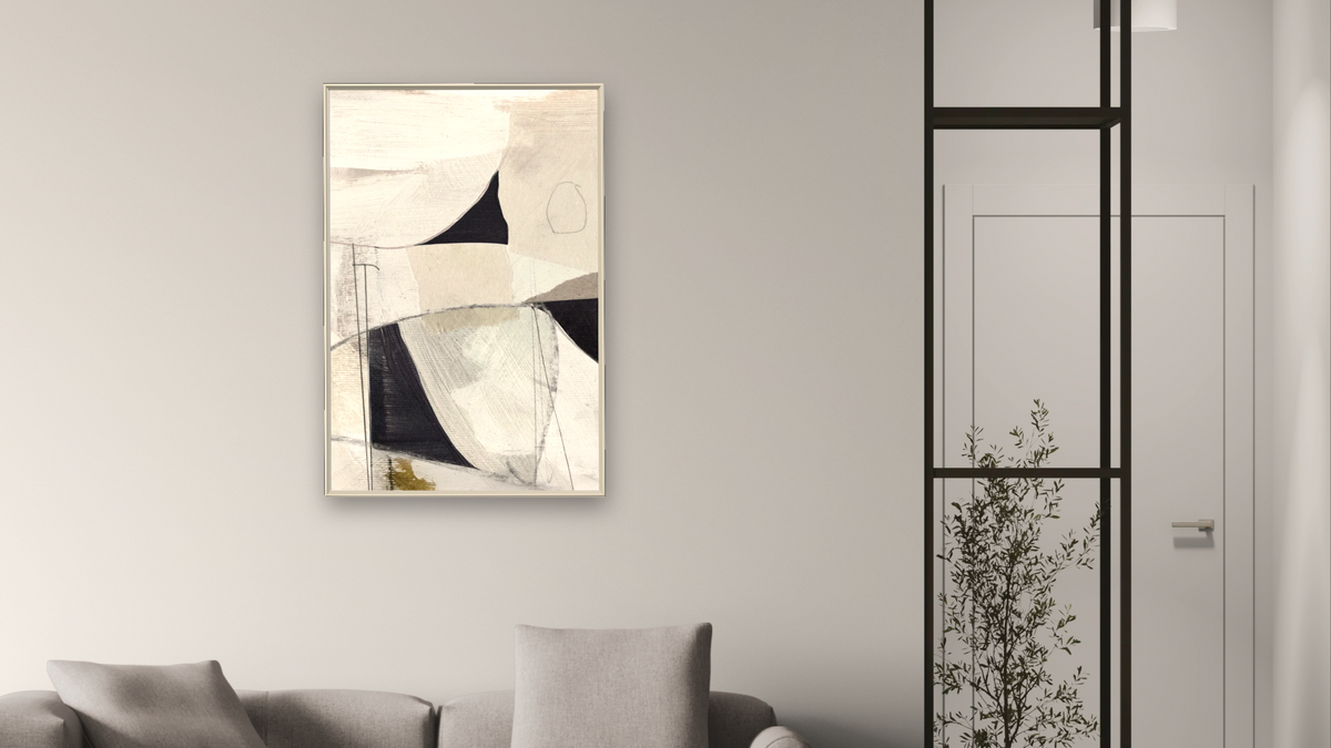 High 1 by Dan Hobday, shown at 28 × 42 in (71.1 × 106.7 cm) on canvas in Ramino Opaque White, living