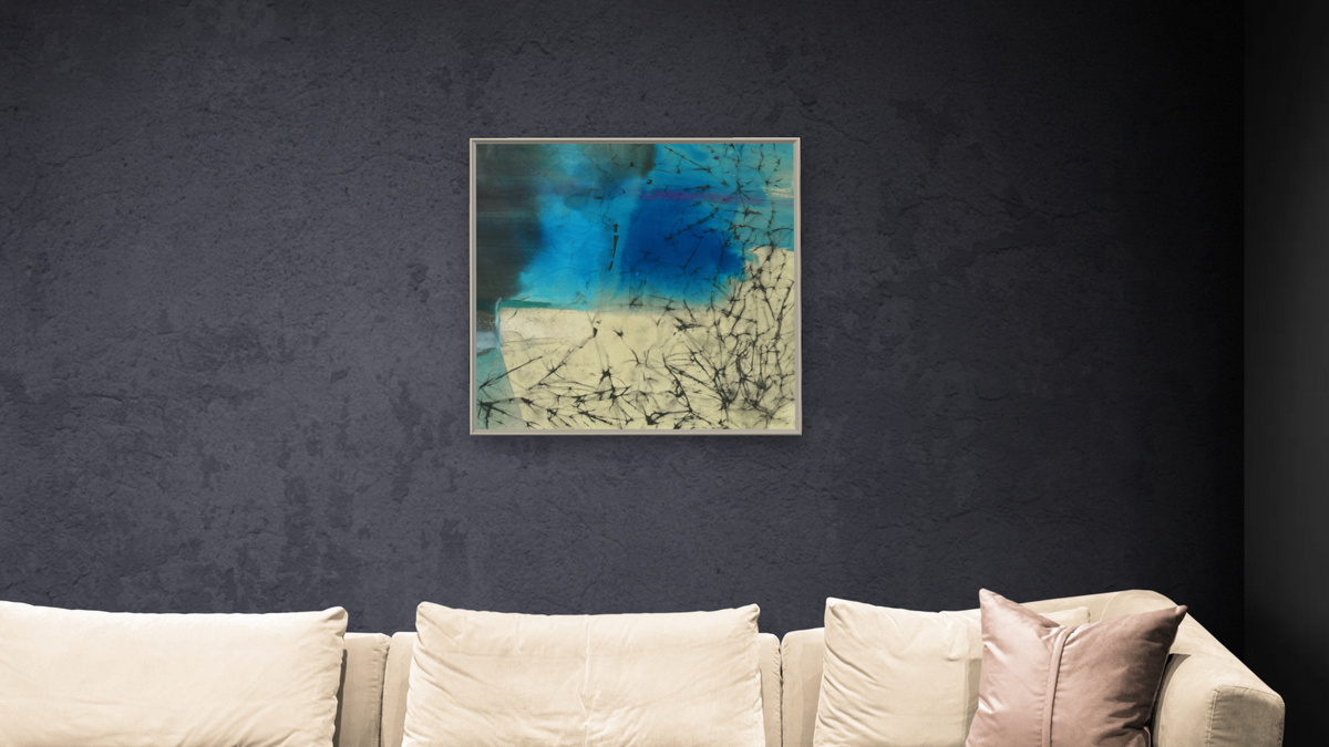 No. 22 by Michelle Oppenheimer, shown at 32 × 32 in (81.3 × 81.3 cm) on canvas in Ramino Opaque White, living
