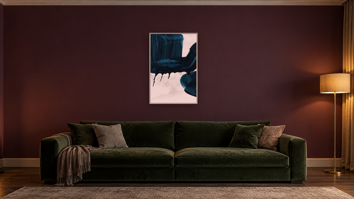 Brush Stokes 1 by Dan Hobday, shown at 28 × 42 in (71.1 × 106.7 cm) on canvas in Ramino Opaque White, den