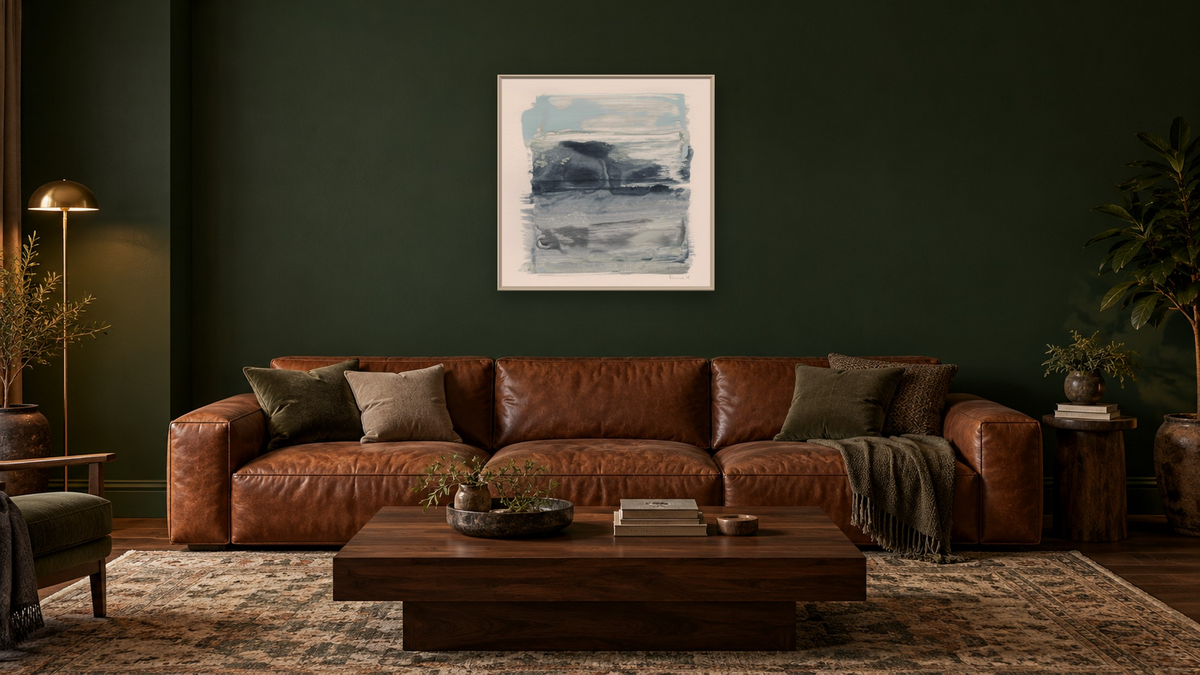 Gaze by Dan Hobday, shown at 32 × 32 in (81.3 × 81.3 cm) on canvas in Ramino Opaque White, den