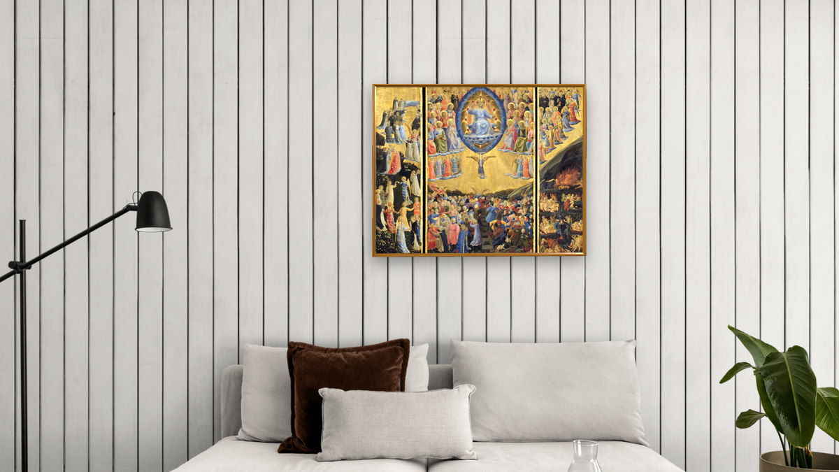 The Last Judgment by Fra Angelico, shown at 32 × 40 in (81.3 × 101.6 cm) on canvas in Molto Polished Gold, living