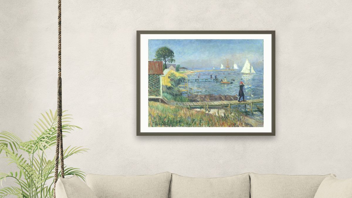 Bathers at Bellport by William James Glackens, shown at 32 × 40 in (81.3 × 101.6 cm) in Ramino Satin Black, living