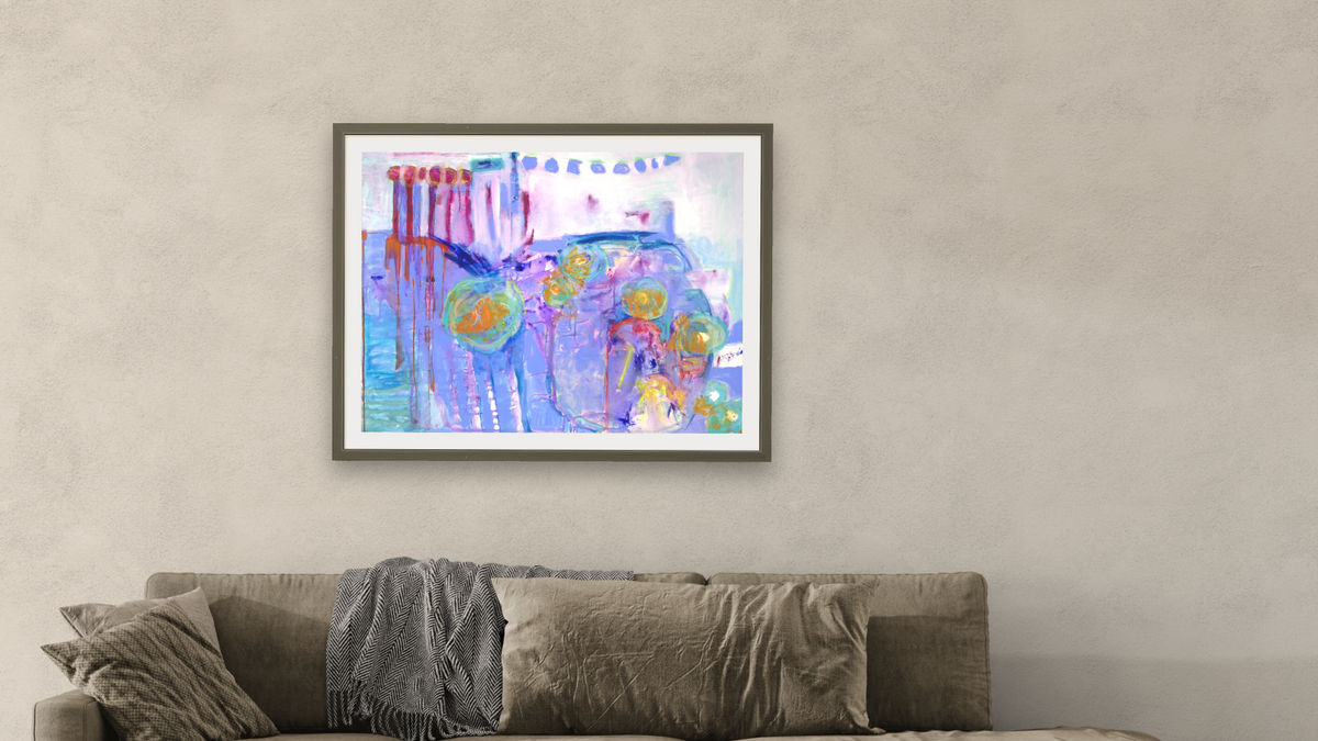 J's Spring Garden by Diane Boone, shown at 30 × 40 in (76.2 × 101.6 cm) in Ramino Satin Black, living