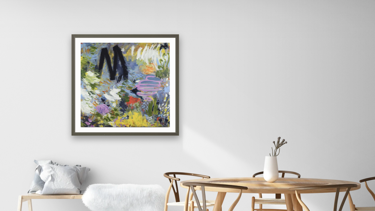 More is More by Katherine Bello, shown at 32 × 32 in (81.3 × 81.3 cm) in Ramino Satin Black, dining