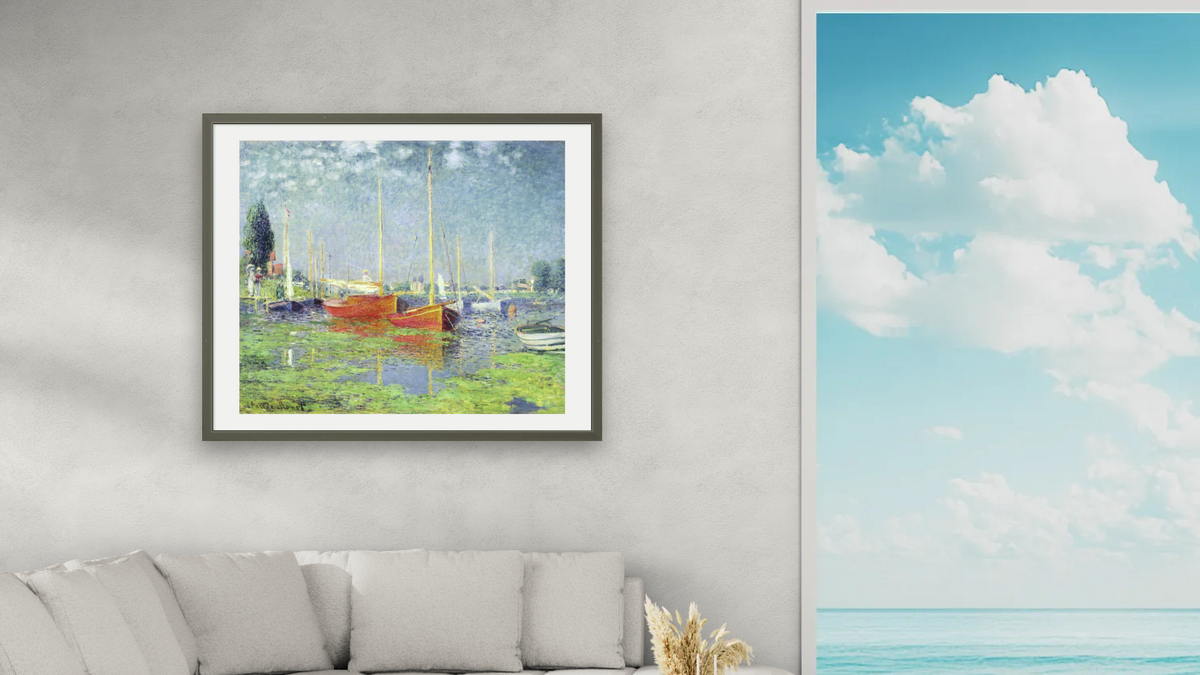 Argenteuil by Claude Monet, shown at 32 × 40 in (81.3 × 101.6 cm) in Ramino Satin Black, living