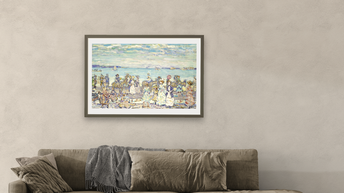 Opal Sea by Maurice Brazil Prendergast, shown at 28 × 42 in (71.1 × 106.7 cm) in Ramino Satin Black, living